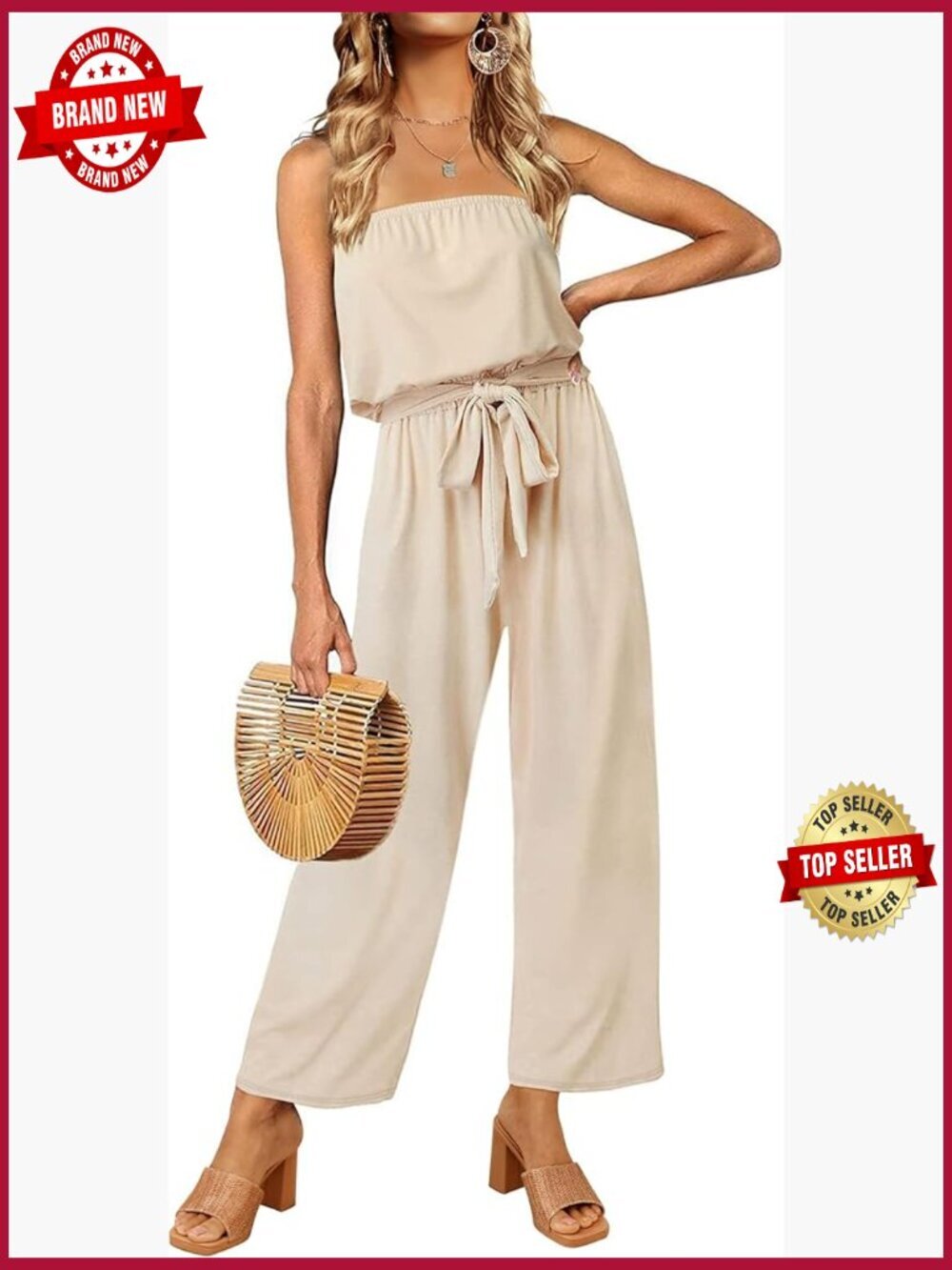 Off Shoulder Strapless Belted Wide Leg Jumpsuit Romper
